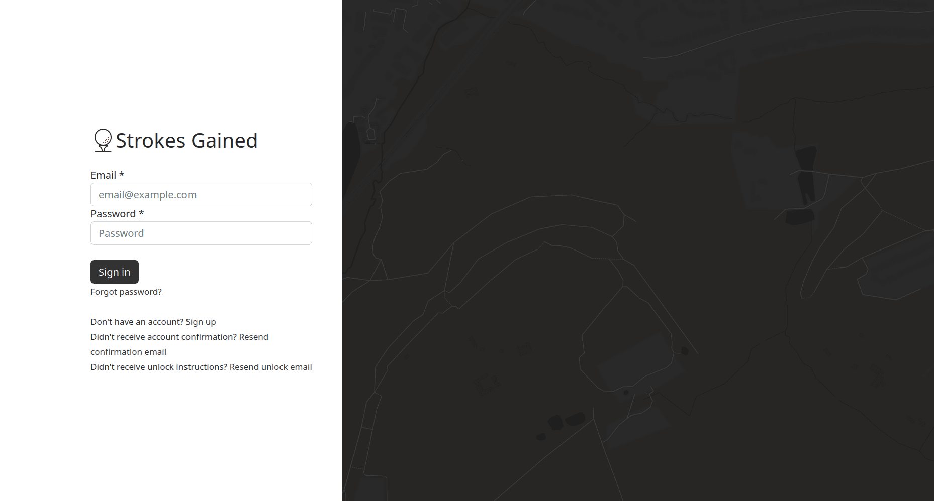 The login page of my software hut project. A faint outline of
                    a golf course is visible next to the login form.